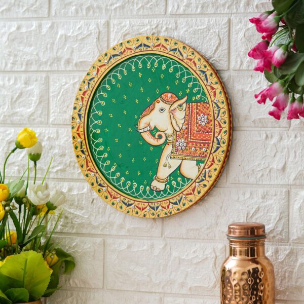 Hand-Painted Pichwai Wall Plate - Traditional Elephant Motif - Image 3