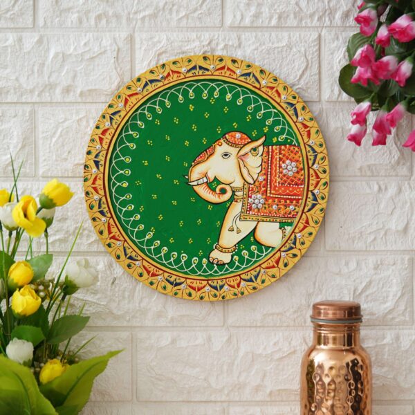 Hand-Painted Pichwai Wall Plate - Traditional Elephant Motif - Image 7