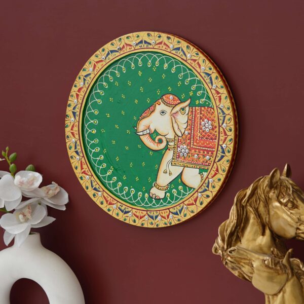 Hand-Painted Pichwai Wall Plate - Traditional Elephant Motif - Image 4